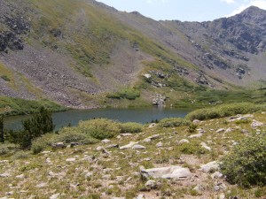The lower Comanche Lake, with the peak on the right